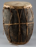 Early Indian made wooden Drum with rawhide skins, 23