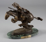 Desk top, Bronze Sculpture, copy of a Frederic Remington piece, title 