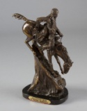 Desk top, Bronze Sculpture, copy of a Frederic Remington piece, title 