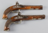 Pair of antique Flintlock, Single Shot Dueling Pistols, marked on barrel flat 