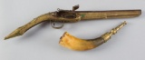 Early brass framed Flintlock, sold as relic condition, missing hammer and possibly other parts.  Rel