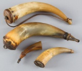Group of four antique steer horn Powder Horns, measuring from 12 1/2