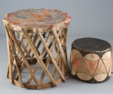 This  consists of two Drums, both are from the Tesuque Pueblo, New Mexico Area.  Both have rawhide p