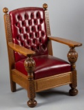 Fine oversized antique oak Arm Chair, circa 1910 with full carved arm supports, recently restored in
