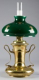 Unique antique brass Parlor Lamp, manufactured by Miller Bros., circa 1890s, with original green ena