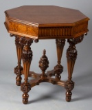 Beautiful antique, octagon shaped Lamp Table, circa 1915-1920s, with carved legs, center and inlaid