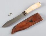 Vintage clip point Side Knife, believed to be ivory handled with fancy engraved initials 