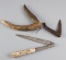 Group of three early Foreign Exotic Folding Knives.  Largest: 9 1/2
