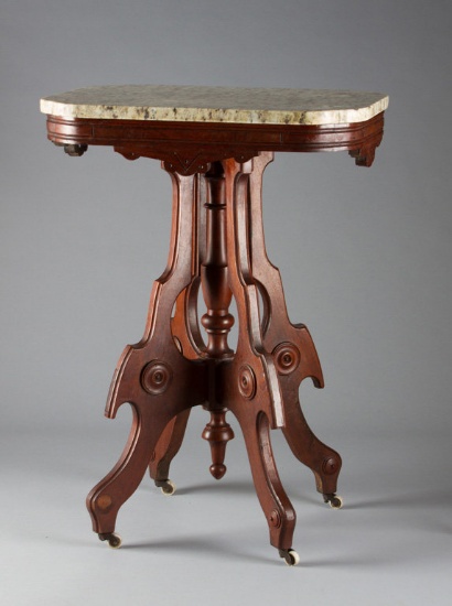 Unique size, walnut Victorian Lamp Table with shaped marble top, circa 1890s, original finish, 29" t