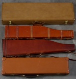 Group of four leather Carry Cases for take down models, both shotguns / rifles, both large square ca