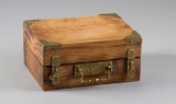 Antique oak Cartridge Block with hinged lid and brass handle fitted for 70 rounds of rifle ammunitio