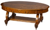 Unique, antique oak, oval Coffee Table with hide away drawered skirt, circa 1900-1910, 48