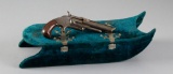 Antique velvet covered, Dresser Box, circa 1900, shaped like a sleigh, overall good condition with l