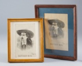 Pair of framed Images of Buffalo Bill.  NOTE: Back of double side frame is a Program of Buffalo Bill