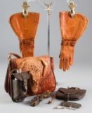 Seven piece vintage collection to include:  A pair of Cowgirl Leather Gauntlets with unusual spring