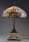 Unique and most unusual, stained leaded glass Table Lamp on bronze and carved marble base, 30