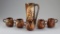 Six piece set of hand carved clay pottery by artist and carver Wihoa, dated 1982, includes a Pitcher