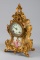 Doree Bronze Parlor Clock by Ansonia Clock Works, with ornate footed case with Sevres painting in pa