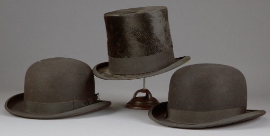 Group lot of three vintage Hats to include:  Derby "Established 1823 Aristicrat, Mallory, New York",