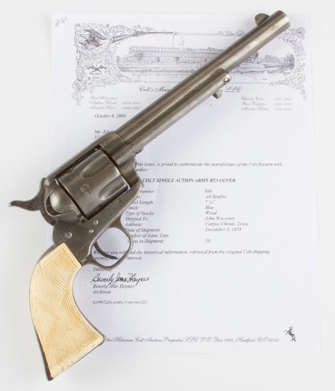 Scarce and desirable, Texas shipped, Rimfire Colt Single Action Army Revolver. Confirmed by the Colt