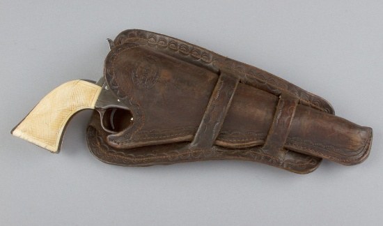 Early double loop Holster marked "H. Keller, Maker, Corpus Christi, Tex.", with a factory 3/4" skirt