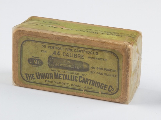 Full Box of vintage .44-40 Cartridges in original picture box, manufactured by "THE UNION METALLIC C