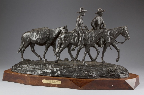 Original Western Bronze Sculpture by noted Texas C/A artist, the late Melvin Warren (1920-1995), tit