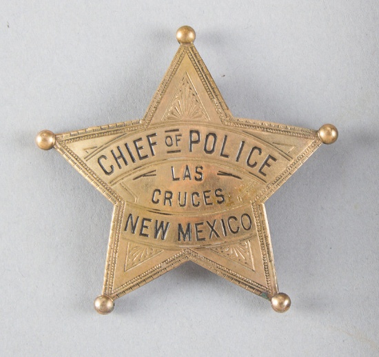 Chief of Police, Las Cruces, N.M., 5-point star Badge, 2 1/4" across points, circa: Turn of the Cent