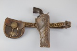 Heavy brass spotted Wild West style Gun Rig with full spotted Belt and spotted leather Holster for a