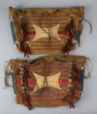 Pair of Elk Hide, beaded and fringed Pouches with fancy porcupine quill dâ€šcor, short flapped tops