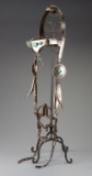 Exceptional sterling and turquoise Navajo Bridle on spotted leather with makers mark and the word 