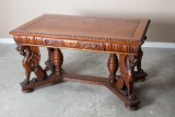 Magnificent, antique American oak, full bodied winged griffin, carved flat top Desk, circa 1900-1910