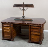 Dan's personal, antique oak Double Partner's Desk, circa 1900, with beautiful curved, raised panel s