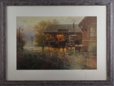 Original framed Print by the late Texas Artist G. Harvey, (1933-2017) of Cowboy at the Depot in Yell