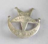 City Marshal Kiowa, Kans. Badge, star with crescent banner, 1 3/8