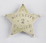 Sioux City Police #2 Badge, 5-point ball star, 3 1/2
