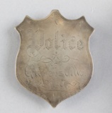 Police Gloversville N.Y. Presented by A.D. Norton Badge, shield shaped, 2 5/8