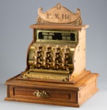 Extremely rare antique brass & oak Cash Register, manufactured by Union Cash Register Co., Trenton,