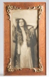 Antique framed black & white Lithograph in original fancy oak frame, circa 1910, lady with long hair