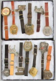 Collection of 13 vintage Watch Fobs with original straps advertising Harness- Horse Shoes & Iron- Li