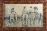 Framed Western Charcoal Drawing, frame measures 15 3/4