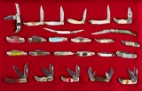 Collection of miniature Folding Knives, single and double blade, totaling 25.  Knives closed measure