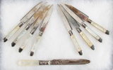 Collection of nine vintage Knives, including one Master Knife with ornate blade and mother of pearl