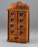 Early Victorian wooden, hanging Spice Cabinet with nine drawers, eight drawers are marked spices, bo