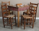 Five piece Saloon Table & Chair Set.  Poker Table has sliding top and metal bracket underneath to ho