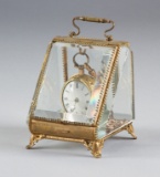 Unique and ornate, brass and beveled glass, footed Watch Display, measures 4