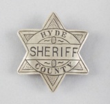 Sheriff Hyde County, N. Carolina Badge, 6-point star, 2 1/4