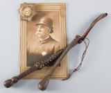 Collection of four early Law Enforcement Items to include:  Early brass Dallas Police Inspector, 6-p