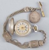 Unusual, antique Hunting Case, silver Pocket Watch with ornate gold and silver dial.  Case is stampe