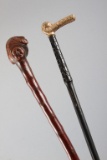 Two antique Walking Sticks, Victorian Era, one with fancy gold handle, 34